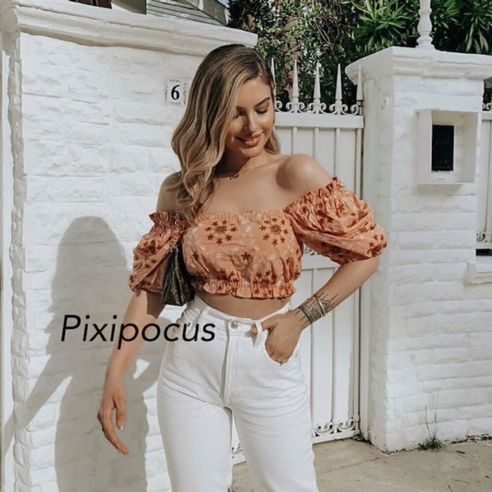 New Zara Embroidered Voluminous Puff Sleeve Cropped Top NWT Size Small - Picture 5 of 16